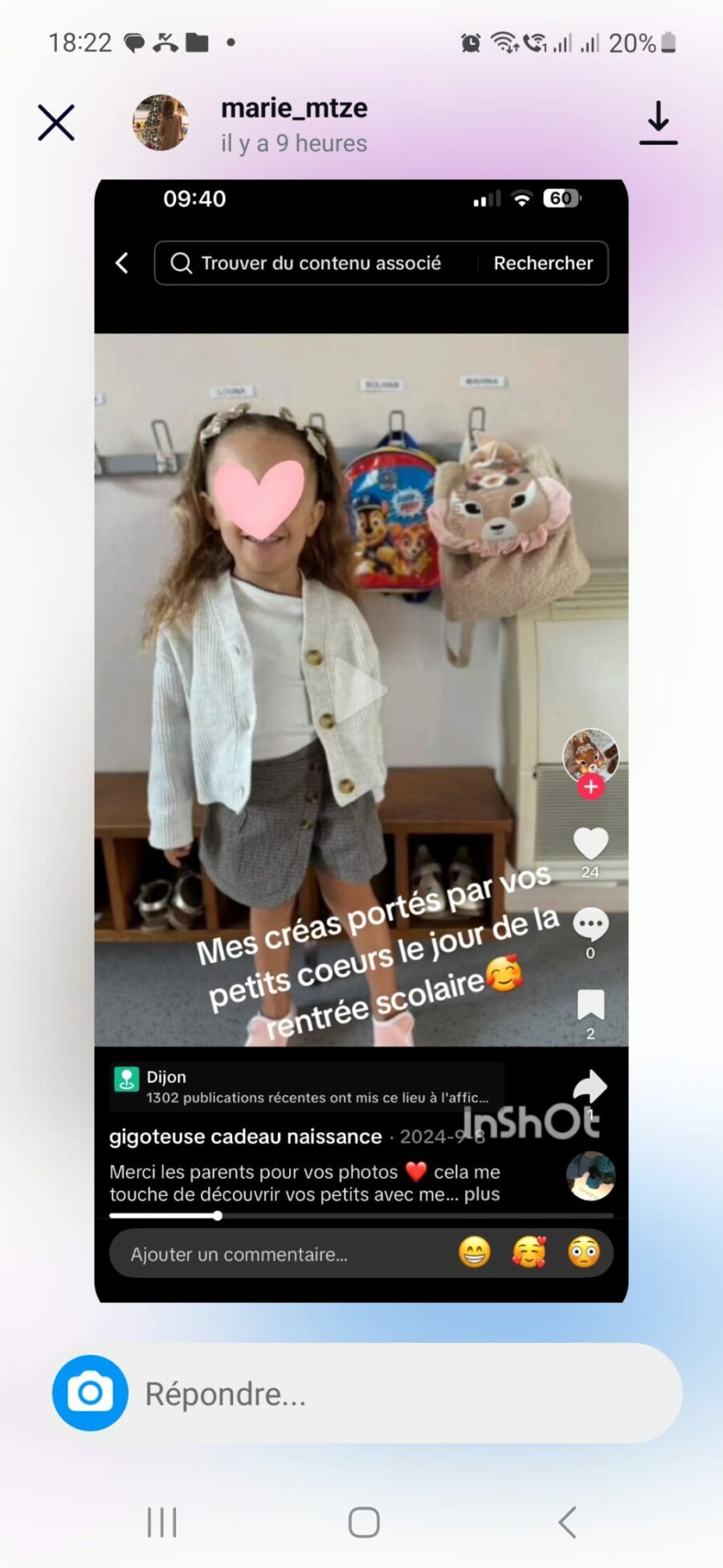 Réservé Marie sac bouclette écrue lapin ecru fleuri rose( attention col uni rose)