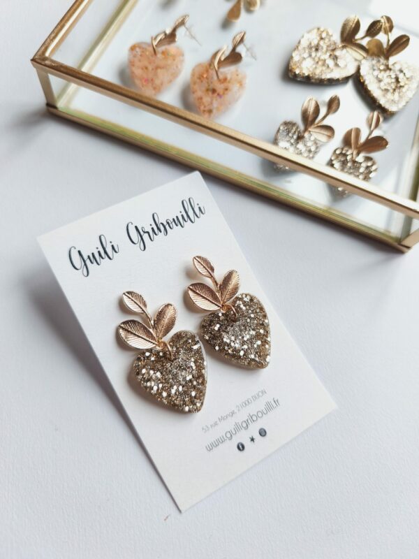 Boucle d'oreilles coeur or feuille taille M