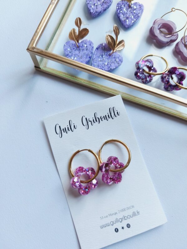 Boucle d'oreilles fleur vieux rose