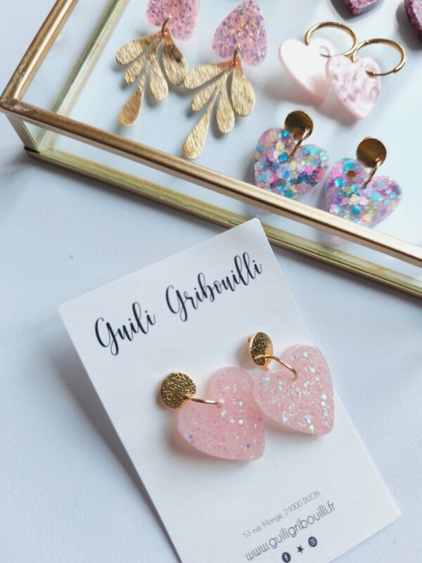 Boucle d'oreilles coeur  rose clair