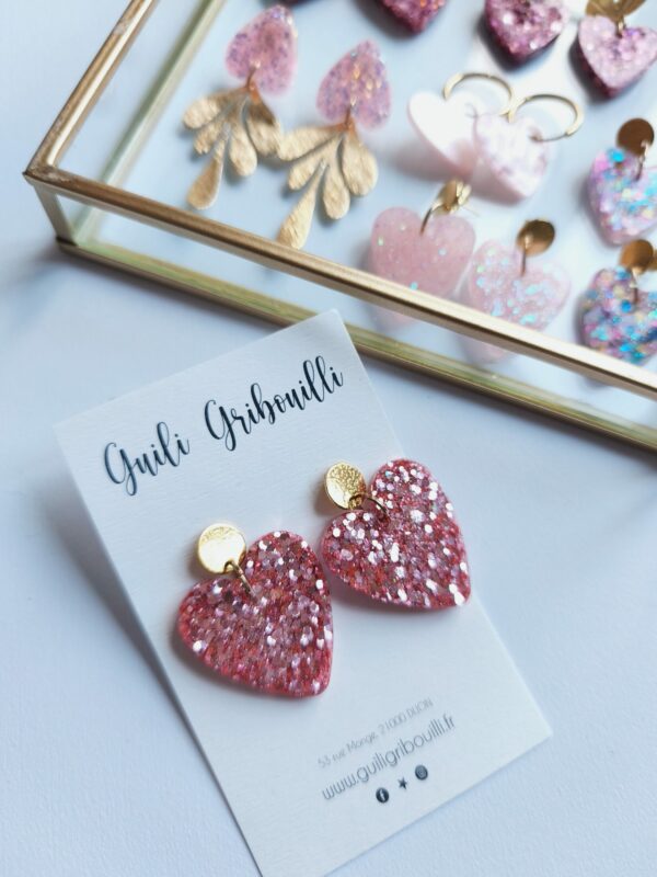Boucle d'oreilles coeur  rose