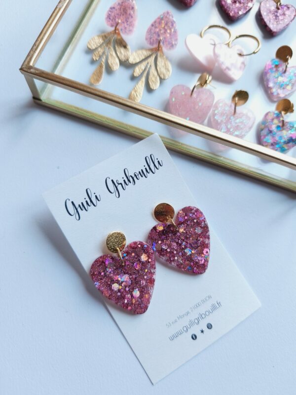 Boucle d'oreilles coeur vieux rose