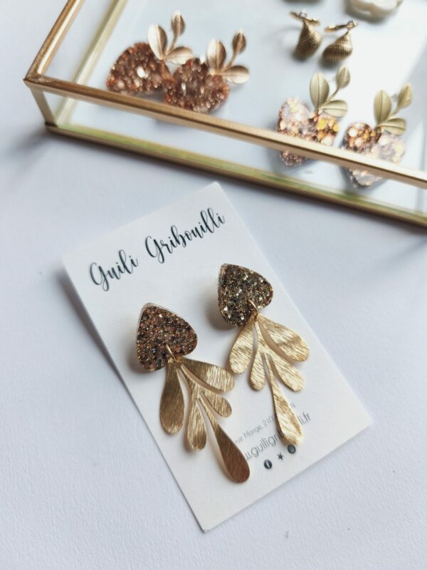 Boucle d'oreilles petit coeur or feuilles