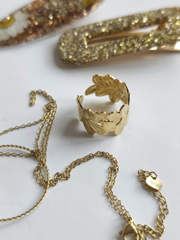 Bague acier inoxydable feuille