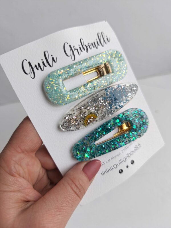 Trio Barrette fleurs turquoise