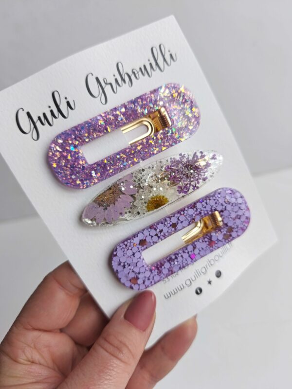 Trio Barrette lilas fleurs