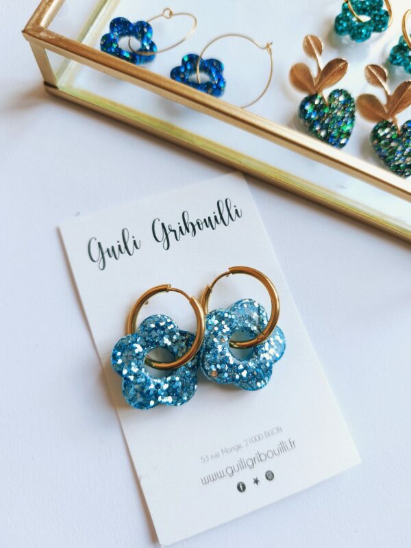 Boucle d'oreilles fleur bleu turquoise