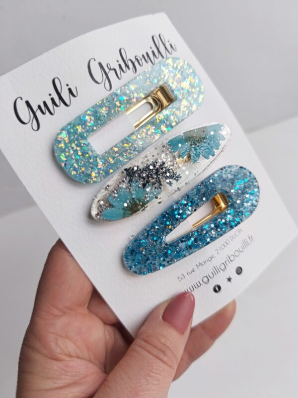 Trio Barrette fleur bleue