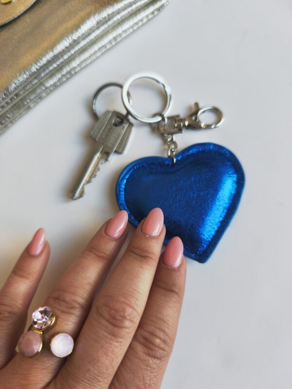 Porte Clé Coeur Simili Cuir BLEU