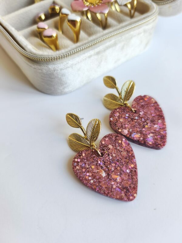 Boucle d'oreille Glitter Coeur rose