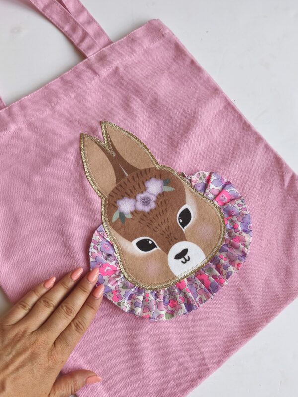 Tote bag rose lapin fleuri