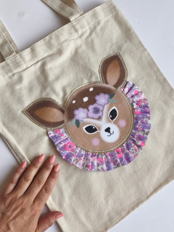 Tote bag écru bichette fleurie
